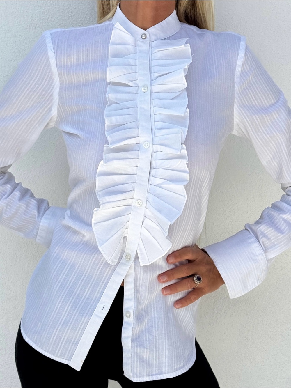 Ralph Lauren White Ruffled Front Button-Down Blouse - Women
